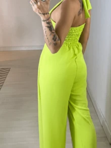 Long Jumpsuit With Cup, Slit, Single Front, Tie, Waist, Neck, Lastex, Lined Back, Social Party, Club, Gringa - 薄荷綠 - 查看 2