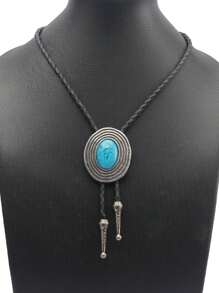 1 件蓝色珐琅猫眼奢华男士项链，西式 BOLO TIE 复古时尚吊坠项链，欧美复古风格，毛衣链配饰，男士圣诞礼物 - 波洛項鍊 - 查看 5