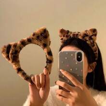 1 件豹纹猫耳头带，蓬松发带，秋冬季女孩可爱头饰 - 彩色 - 查看 4