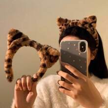 1 件豹纹猫耳头带，蓬松发带，秋冬季女孩可爱头饰 - 彩色 - 查看 5