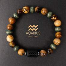 1 pièce Bracelet pour homme, perles en pierre d'œil de tigre, bangle, idées de cadeaux pour la sœur, cadeaux pour le frère, signes du zodiaque : Bélier Taureau Gémeaux Cancer Lion Vierge Balance Scorpion Sagittaire Capricorne Verseau Poissons