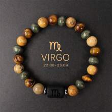 1 pièce Bracelet pour homme, perles en pierre d'œil de tigre, bangle, idées de cadeaux pour la sœur, cadeaux pour le frère, signes du zodiaque : Bélier Taureau Gémeaux Cancer Lion Vierge Balance Scorpion Sagittaire Capricorne Verseau Poissons