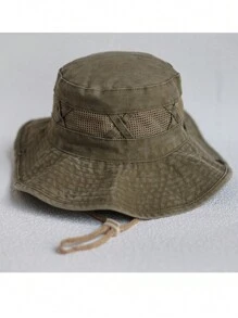 1 新款女士纯色拼接大檐水洗做旧钓鱼登山帽户外旅行防晒太阳帽日常 - 網眼卡其 - 查看 9