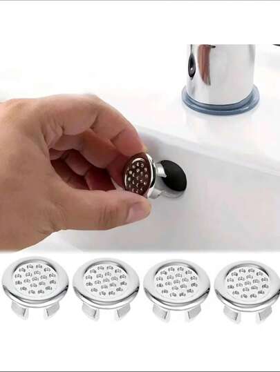 4pcs Chrome Plated Plastic Sink Overflow Cover - Durable, Smooth Design With Drain Holes, Easy Snap-In Installation, Suitable For Kitchen And Bathroom Sinks, Corrosion Resistant Replacement To Prevent Sink Overflow