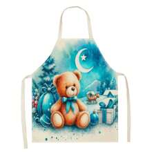 1 件圣诞圣诞熊 3D 图案亚麻围裙，适合家庭烹饪、厨房穿着和烹饪爱好者 - 彩色 - 查看 13