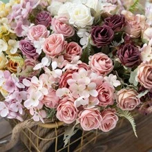 1PC Artificial Flowers Silk Roses Bouquets Fake Plants Room Decor Fall Decor Silk Hydrangea Bouquets Fake Plants For Centerpieces For Autumn Decorations Wedding Vase For Home Dining Room Bedroom Decorations, Festival Birthday Party Accessories, Outdoor Garden Decorations - Multicolor - View 12
