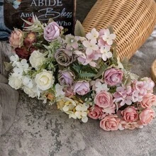 1PC Artificial Flowers Silk Roses Bouquets Fake Plants Room Decor Fall Decor Silk Hydrangea Bouquets Fake Plants For Centerpieces For Autumn Decorations Wedding Vase For Home Dining Room Bedroom Decorations, Festival Birthday Party Accessories, Outdoor Garden Decorations - Multicolor - View 6