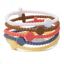 Bộ 5 chiếc/Bộ Vòng tay silicon nhiều lớp hình chữ thập màu Macaron, Vòng đeo tay sáng tạo cá nhân hóa cho trẻ em và người lớn, Màu ngẫu nhiên, Quà tặng Giáng sinh, Năm mới, Ngày lễ tình nhân - Nhiều màu - Xem 18
