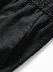 Pantalones cargo holgados de hombre unicolor con múltiples bolsillos, pantalones deportivos con cordón para uso en exteriores