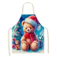 1 件圣诞圣诞熊 3D 图案亚麻围裙，适合家庭烹饪、厨房穿着和烹饪爱好者 - 彩色 - 查看 14