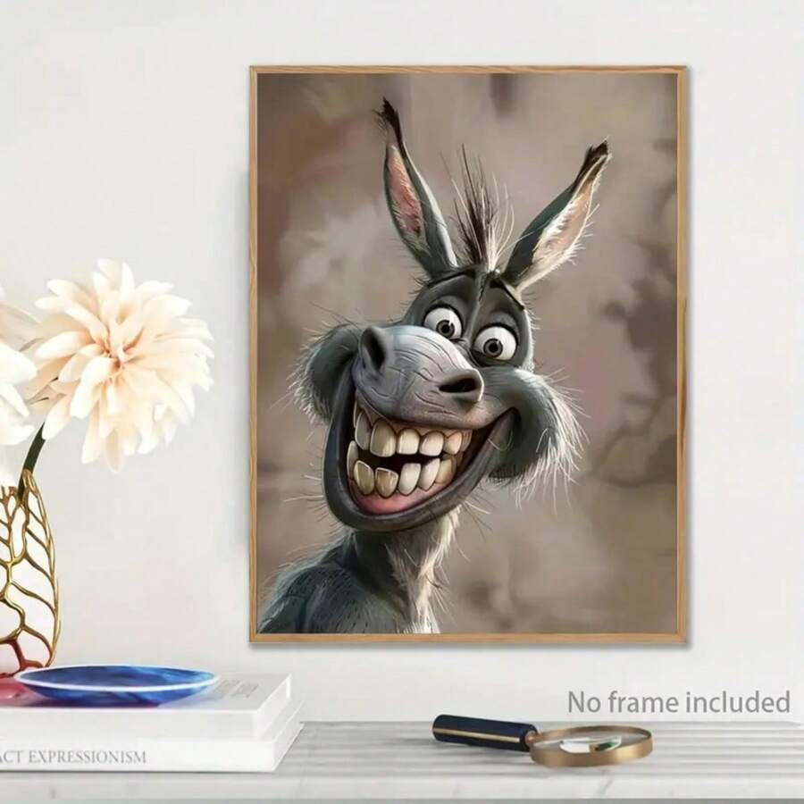 1PC Desktop Decoration Charming Donkey Canvas Art Print Smiling
