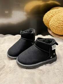 1 双儿童软底防滑时尚 PU 皮革雪地靴，带保暖内衬，适合冬季 - 黑色 - 查看 12