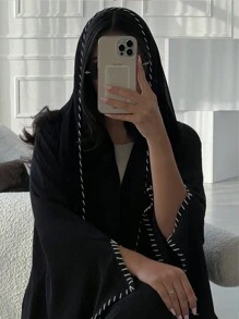 1pc Women Casual Elegant Fashionable Solid Color Embroidered Long Robe Abaya Robe, Comfortable Soft Skin-Friendly Fabric, Suitable For Festivals, Daily Gatherings