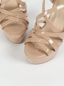 Women's Thick Sole High Heel Sandals, 14cm Super High Heel Waterproof Platform Peep-Toe Stilettos, Red - Coral Pink - View 5