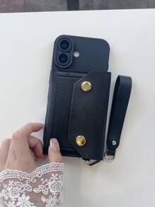 Ốp lưng điện thoại đeo chéo Charm Bandolier 1 chiếc TPU mềm viền mềm kiểu dáng túi xách, có thể đựng tiền xu và thẻ, ốp lưng bảo vệ thời trang bằng da doanh nhân, tương thích với iPhone 16/15/14/13, S24/A16/A06/S23 - màu đen - Xem 4