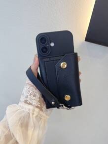 Ốp lưng điện thoại đeo chéo Charm Bandolier 1 chiếc TPU mềm viền mềm kiểu dáng túi xách, có thể đựng tiền xu và thẻ, ốp lưng bảo vệ thời trang bằng da doanh nhân, tương thích với iPhone 16/15/14/13, S24/A16/A06/S23 - màu đen - Xem 3