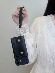 Ốp lưng điện thoại đeo chéo Charm Bandolier 1 chiếc TPU mềm viền mềm kiểu dáng túi xách, có thể đựng tiền xu và thẻ, ốp lưng bảo vệ thời trang bằng da doanh nhân, tương thích với iPhone 16/15/14/13, S24/A16/A06/S23 - màu đen - Xem 1