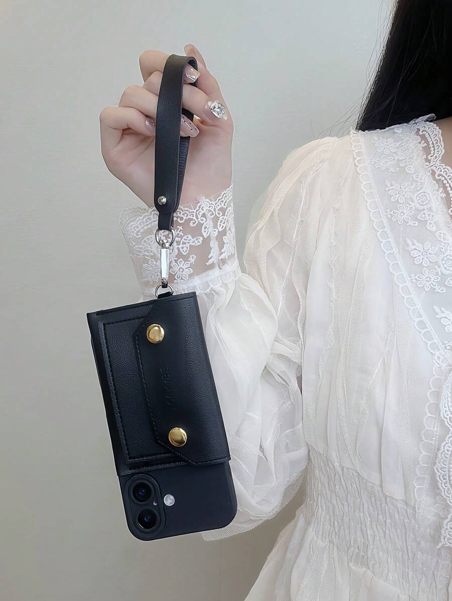 Ốp lưng điện thoại đeo chéo Charm Bandolier 1 chiếc TPU mềm viền mềm kiểu dáng túi xách, có thể đựng tiền xu và thẻ, ốp lưng bảo vệ thời trang bằng da doanh nhân, tương thích với iPhone 16/15/14/13, S24/A16/A06/S23 - màu đen - Xem 1