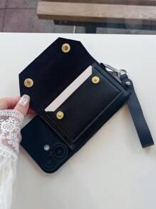 Ốp lưng điện thoại đeo chéo Charm Bandolier 1 chiếc TPU mềm viền mềm kiểu dáng túi xách, có thể đựng tiền xu và thẻ, ốp lưng bảo vệ thời trang bằng da doanh nhân, tương thích với iPhone 16/15/14/13, S24/A16/A06/S23 - màu đen - Xem 2