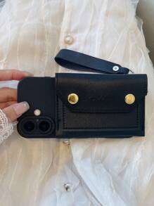 Ốp lưng điện thoại đeo chéo Charm Bandolier 1 chiếc TPU mềm viền mềm kiểu dáng túi xách, có thể đựng tiền xu và thẻ, ốp lưng bảo vệ thời trang bằng da doanh nhân, tương thích với iPhone 16/15/14/13, S24/A16/A06/S23 - màu đen - Xem 5