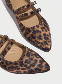 Leopard Print Mary Jane Pumps, Pointed Toe Block Heel, Comfort Soft Sole, Fashion Strap Mid Heel Shoes For Women - Leopard - View 3