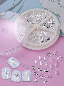 6Grids 合金圣诞切片指甲饰品，Y2K 美甲装饰配合金钢珠，金属圣诞树雪花雪人袜子拐杖糖指甲配件沙龙工具，可用于 DIY 手工装饰，送给女孩的精美礼物 - 銀色 - 查看 1