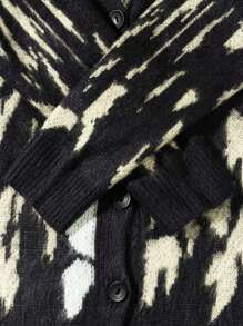 Estilo callejero informal unisex Moda casual Cárdigan de cuello en V con botones de estilo Hip-Hop, suéter holgado de punto con patrón asimétrico vintage, adecuado para primavera, otoño e invierno