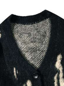 Estilo callejero informal unisex Moda casual Cárdigan de cuello en V con botones de estilo Hip-Hop, suéter holgado de punto con patrón asimétrico vintage, adecuado para primavera, otoño e invierno