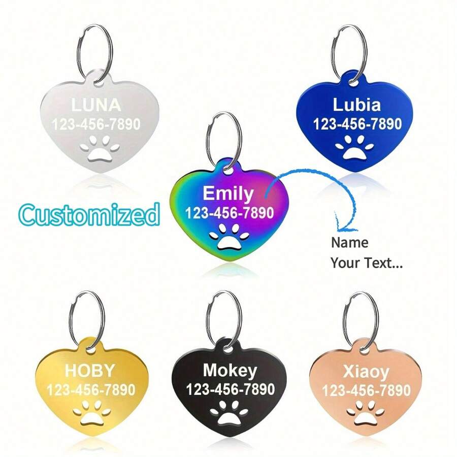 Personalized Engraved Dog ID Tags, Custom Engraved Heart Shape Name