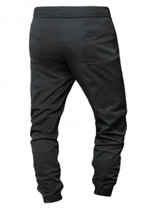 Pantalones cargo holgados de hombre unicolor con múltiples bolsillos, pantalones deportivos con cordón para uso en exteriores