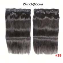 One Piece Clip In Straight Hair Extensions Real 5 Clips In Human Hair Pieces 14-28 Inch Long Straight Standard Weft One Piece Hair Extensions - Natural Black - View 4