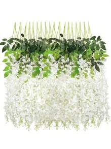 3/12/24/36pcs White Wisteria Artificial Flowers, Long Hanging Silk Flower Wreath, Fake Flowers For Wedding Decor, Holiday Party, Garden, Dining Table, Home Decoration, Room Decor, Autumn Decor, Garden Decor, Artificial Flowers For Back To School Season, Christmas, Thanksgiving, Gifts, Wall Hanging - White - View 1
