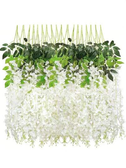 3/12/24/36pcs White Wisteria Artificial Flowers, Long Hanging Silk Flower Wreath, Fake Flowers For Wedding Decor, Holiday Party, Garden, Dining Table, Home Decoration, Room Decor, Autumn Decor, Garden Decor, Artificial Flowers For Back To School Season, Christmas, Thanksgiving, Gifts, Wall Hanging