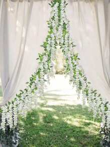 3/12/24/36pcs White Wisteria Artificial Flowers, Long Hanging Silk Flower Wreath, Fake Flowers For Wedding Decor, Holiday Party, Garden, Dining Table, Home Decoration, Room Decor, Autumn Decor, Garden Decor, Artificial Flowers For Back To School Season, Christmas, Thanksgiving, Gifts, Wall Hanging - White - View 6