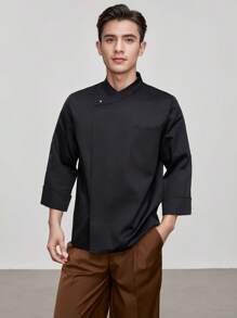 New Fashion Chef Workwear, Classic Black Unisex Long Sleeve, High-End Hotel Kitchen, Western Restaurant, Bakery, Cafe Uniform. Skin-Friendly, Comfortable, Thicker Fabric, Durable, Wrinkle-Resistant, Quick-Drying, Breathable, Diagonal Front Buttons, Improved Overall Quality, Horseshoe Cuff Design, Flexible Wearing