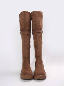 Fashion Reversible Thick Sole Over The Knee Boots For Women, Chunky Heel Riding Boots For Autumn/Winter - Rust Brown - View 6