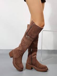 Fashion Reversible Thick Sole Over The Knee Boots For Women, Chunky Heel Riding Boots For Autumn/Winter - Rust Brown - View 7