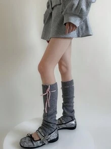 1 双女式蝴蝶结护腿套，宽松针织护腿套，韩版 - 彩色 - 查看 4