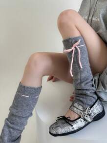 1 双女式蝴蝶结护腿套，宽松针织护腿套，韩版 - 彩色 - 查看 3