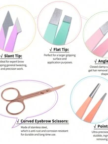 Bộ 6 nhíp nhổ lông mày, nhíp nhổ lông mặt cho phụ nữ, nhíp thép không gỉ chuyên nghiệp cho phụ nữ, nhíp nhổ lông mày chính xác, lông mọc ngược, lông mặt - Nhiều màu - Xem 3