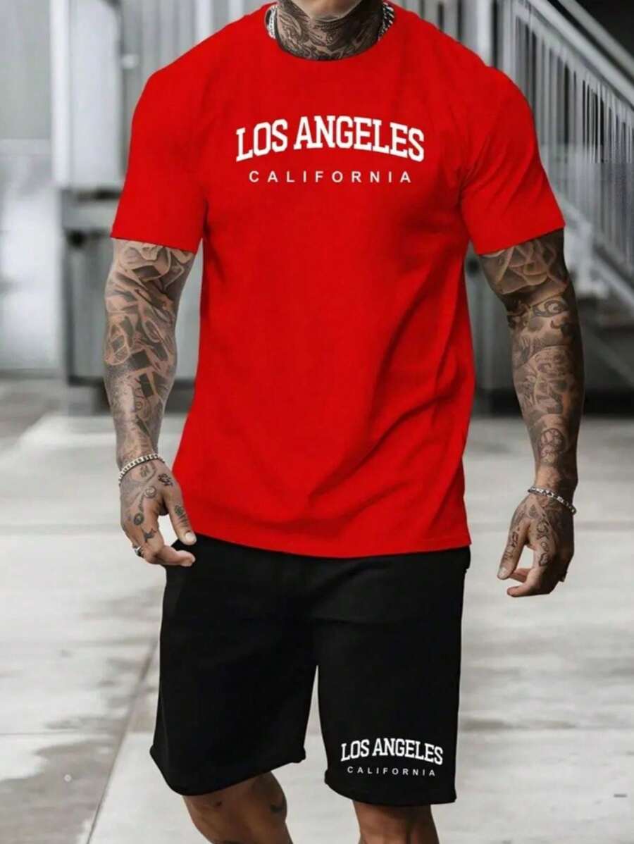 Conjunto de Camiseta 30.1 Premium com Estampa e Shorts para Homens - Vermelho - Visão 1