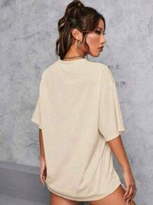 Women's Oversized T-Shirt C'est La Vie Print 100% Cotton Fashion New Release - 米色 - 查看 2