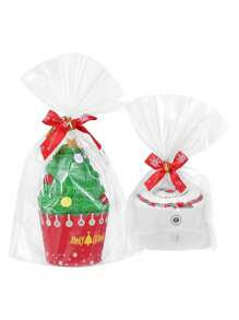 圣诞创意毛巾，雪人刺绣圣诞树毛巾，包括礼品袋和蝴蝶结，圣诞节创意礼物，圣诞快乐手巾 - 彩色 - 查看 4