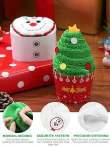 圣诞创意毛巾，雪人刺绣圣诞树毛巾，包括礼品袋和蝴蝶结，圣诞节创意礼物，圣诞快乐手巾 - 彩色 - 查看 5