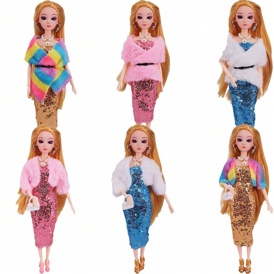 Bộ 10 món phù hợp với búp bê 30cm Phụ kiện bao gồm áo choàng + áo khoác nhung + váy dài + 1 đôi bông tai + 1 đôi giày + vòng cổ + túi (Không bao gồm búp bê) - Nhiều màu - Xem 1