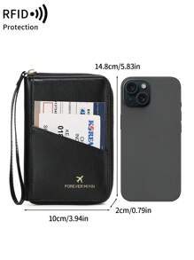 时尚字母图形 RFID 屏蔽护照夹，带腕带的护照夹，双折拉链旅行钱包，带卡槽，可放置信用卡/身份证/钱/机票/护照的 ID 窗口，轻便便携式旅行证件整理器，男女皆宜的护照卡套，适用于旅行/度假/假日/出国，生日礼物，生日礼物，旅行必需品，健身，露营，度假必需品，配件，旅行配件，巡航护照套 - 黑色 - 查看 8