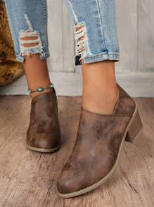 Assortiment de robes pour femmes, bottes de cheville décontractées à talon épais et fermeture éclair latérale pour femmes, bottes Chelsea à talon épais, bottes de moto, bottes d'équitation, bottes d'hiver, talons hauts noirs, bottes pour femmes - Tabac - Voir 3