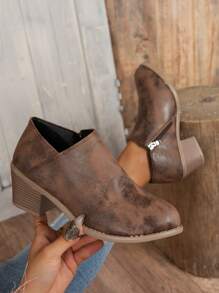 Assortiment de robes pour femmes, bottes de cheville décontractées à talon épais et fermeture éclair latérale pour femmes, bottes Chelsea à talon épais, bottes de moto, bottes d'équitation, bottes d'hiver, talons hauts noirs, bottes pour femmes - Tabac - Voir 4