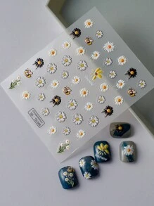 1 قطعة ملصقات أظافر زخرفية جديدة بتصميم نحلة كرتونية مرتفعة 5D وزهرة البابونج الصيفية، بنقشة زهرة البابونج البيضاء والنحلة الجميلة متعددة البتلات، ملصقات أظافر لاصقة ذاتيًا 5D مثالية لتصميم فن الأظافر الساحر، اكسسوارات فن الأظافر DIY