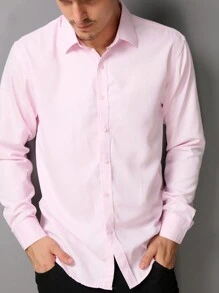 Long Sleeve Dress Shirt Does Not Wrinkle Easily - 淺粉色 - 查看 3
